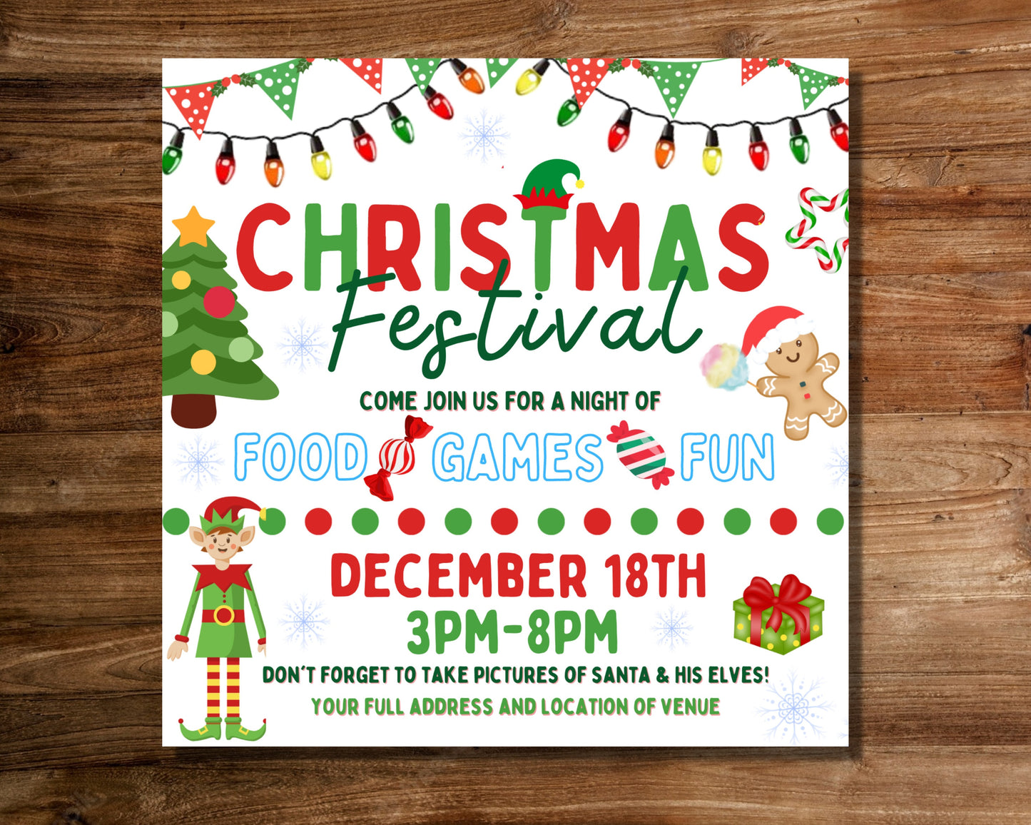 christmas festival flyer, diy flyer template design, christmas party invitation, xmas winter holiday season flyer, premade school flyer