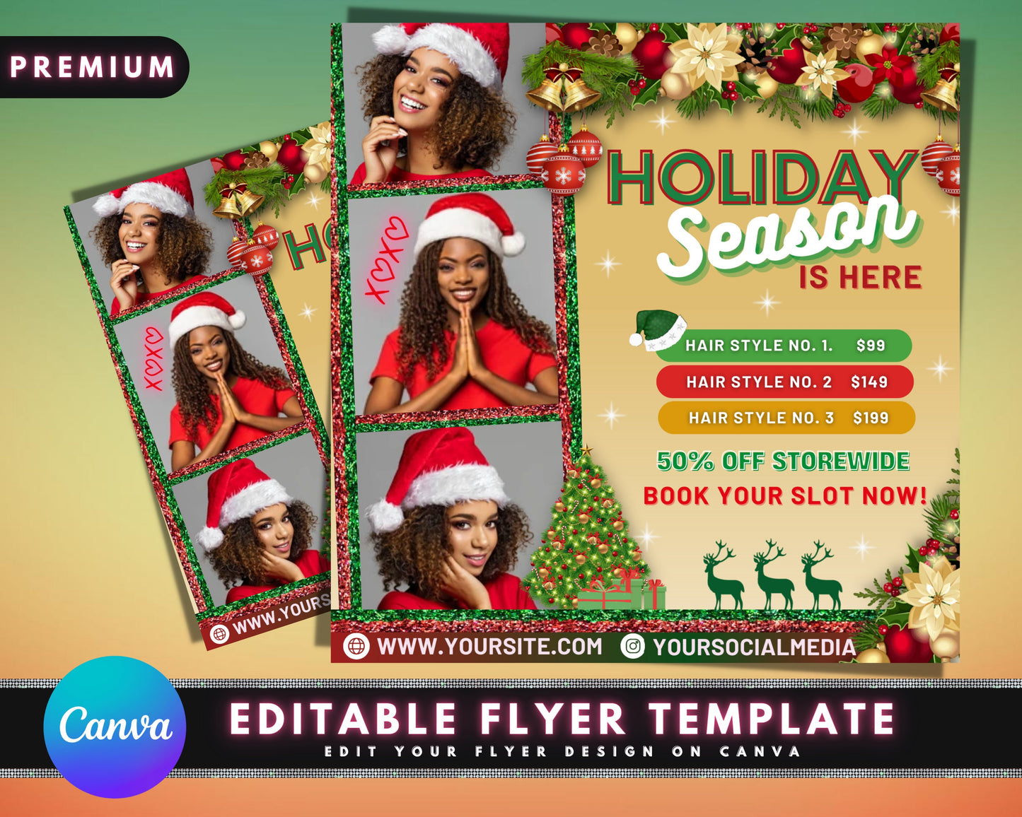 christmas booking flyer, diy flyer template design, hair flyer, book now flyer, winter holiday season flyer, premade business sale flyer