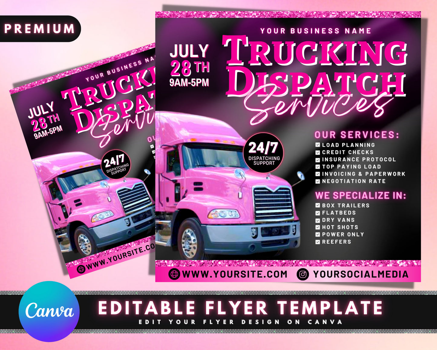 truck dispatcher flyer, diy flyer template design, trucking services flyer, logistics flyer, truck dispatching flyer, premade flyer design