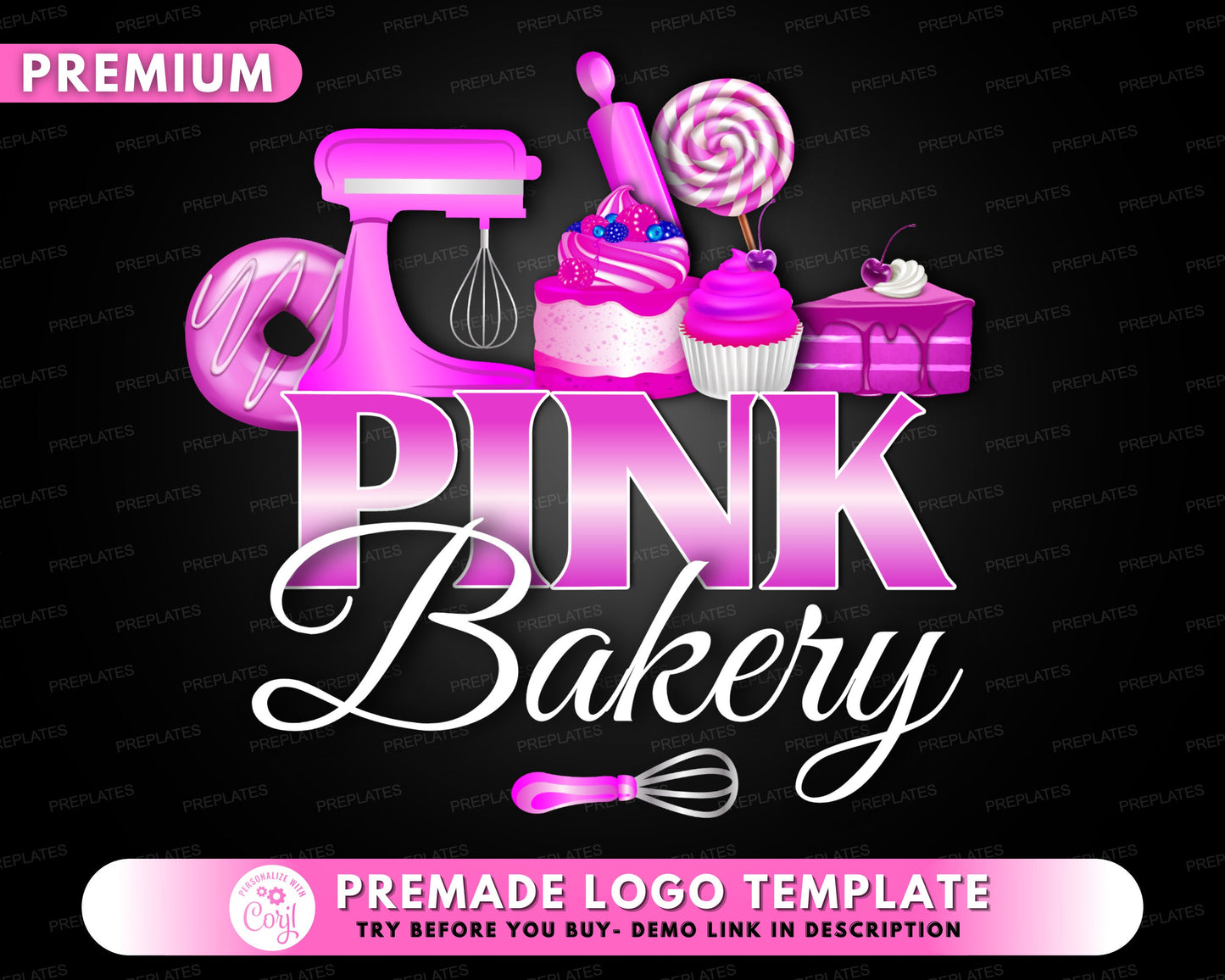 bakery logo, diy logo design template, baking logo, kitchen logo, dessert logo, cake logo, sweet cupcake logo, premade logo design