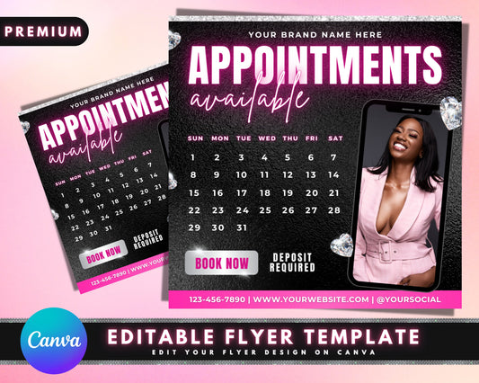 Booking Flyer, DIY Flyer Template Design, Hair Flyer, Appointments Flyer, Book Now Flyer, Lash Flyer, Social Media Premade Business Flyer