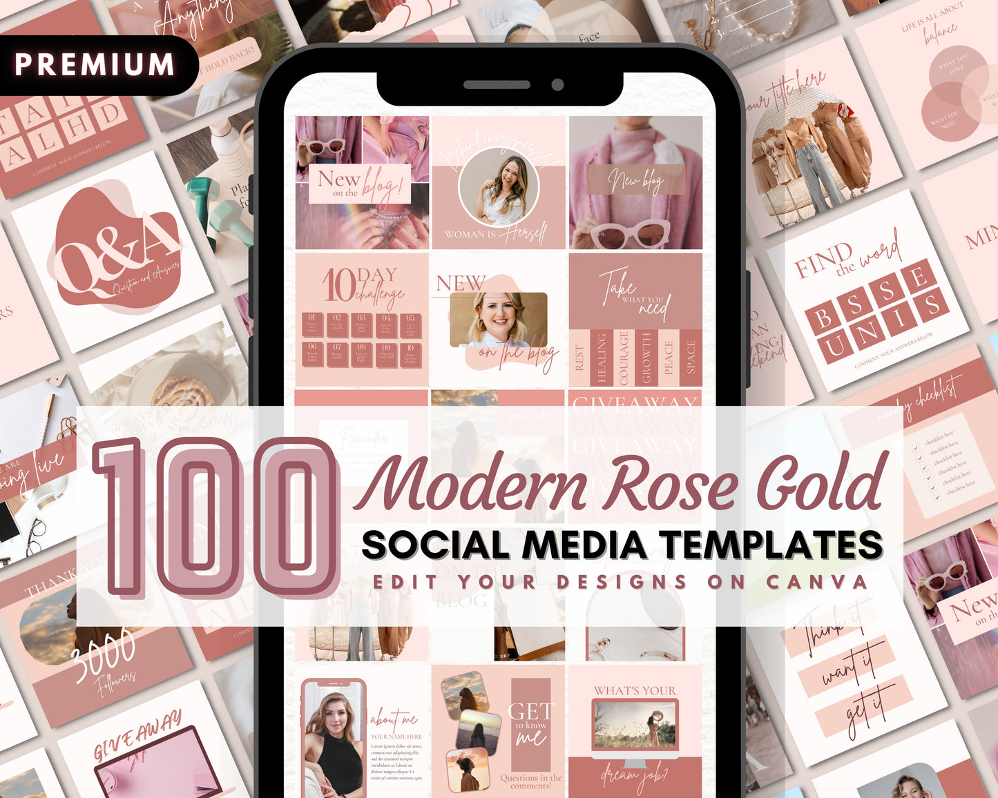 social media posts, diy flyer design, modern rose gold post bundle, instagram posts, coach posts, blogger posts, premade business templates