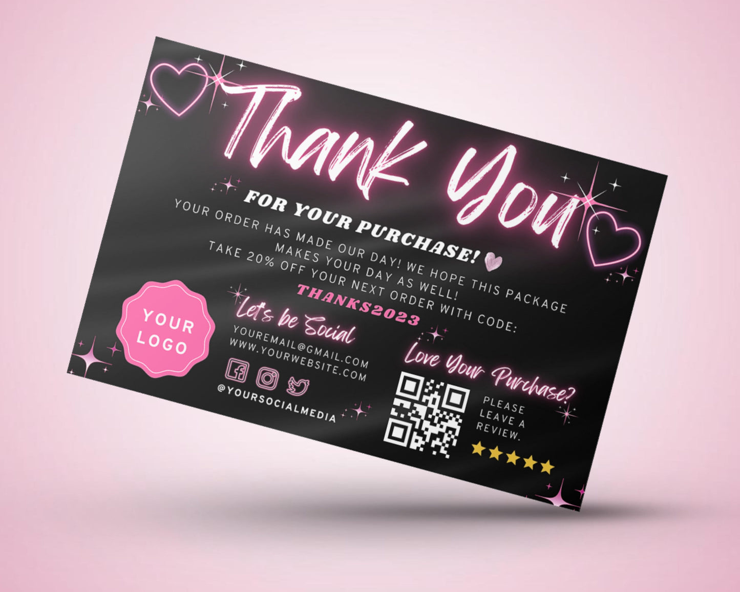 thank you card, diy marketing cards template design, neon hair business cards, lash thank you cards, thank you for order packaging insert