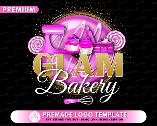 Bakery Logo, DIY Logo Design Template, Gold Baking Logo, Kitchen Logo, Dessert Logo, Cake Logo, Sweet Cupcake Logo, Premade Logo Design