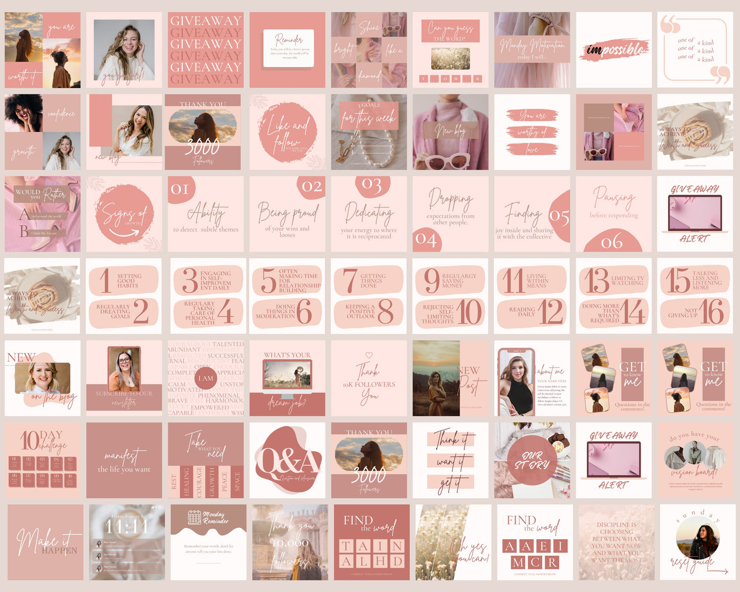 social media posts, diy flyer design, modern rose gold post bundle, instagram posts, coach posts, blogger posts, premade business templates