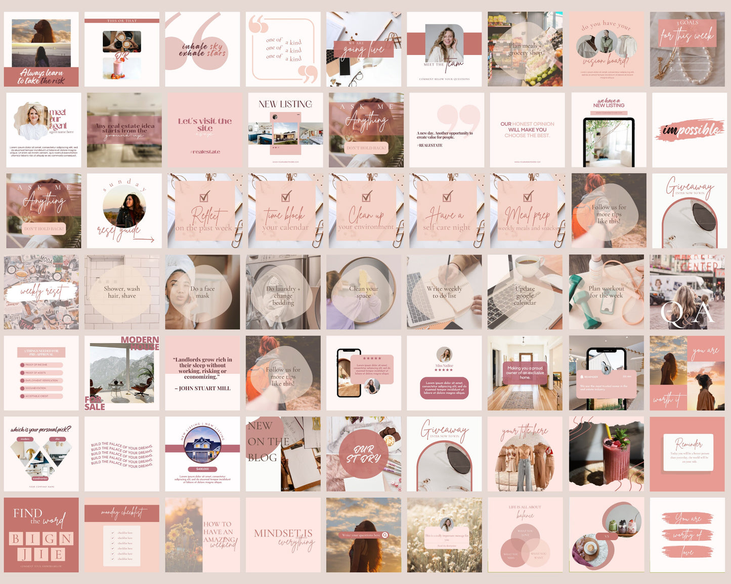 social media posts, diy flyer design, modern rose gold post bundle, instagram posts, coach posts, blogger posts, premade business templates