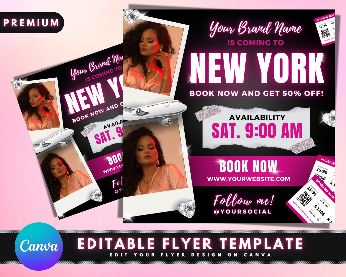 travel flyer, diy flyer template design, hair stylist traveling flyer, beauty makeup artist flyer, social media flyer, premade flyer