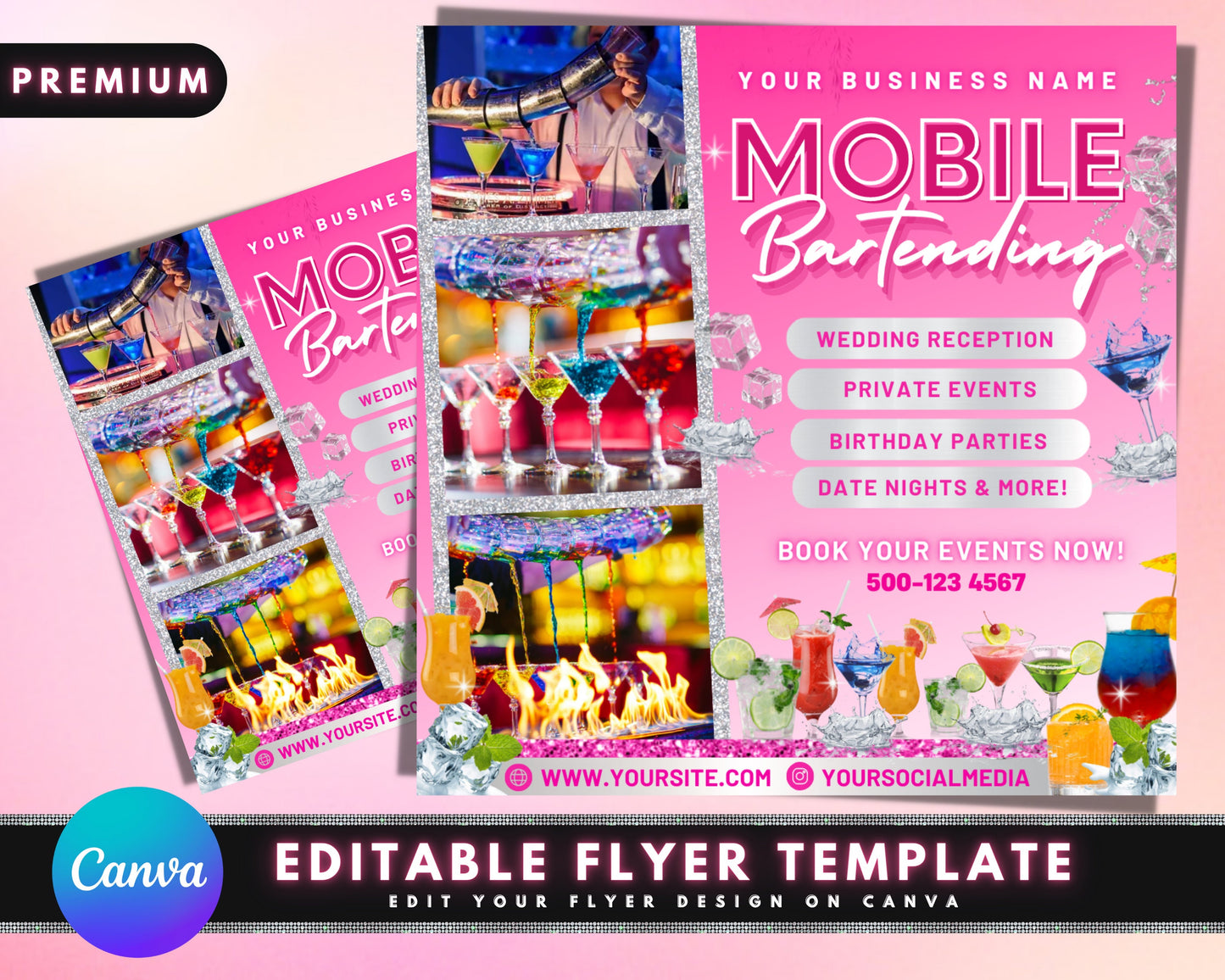 mobile bartending flyer, diy flyer template design, bar flyer, bartender flyer, mixologist flyer, social media flyer, premade editable flyer