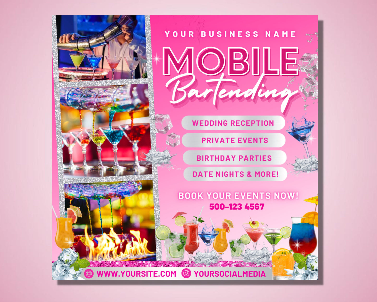 mobile bartending flyer, diy flyer template design, bar flyer, bartender flyer, mixologist flyer, social media flyer, premade editable flyer