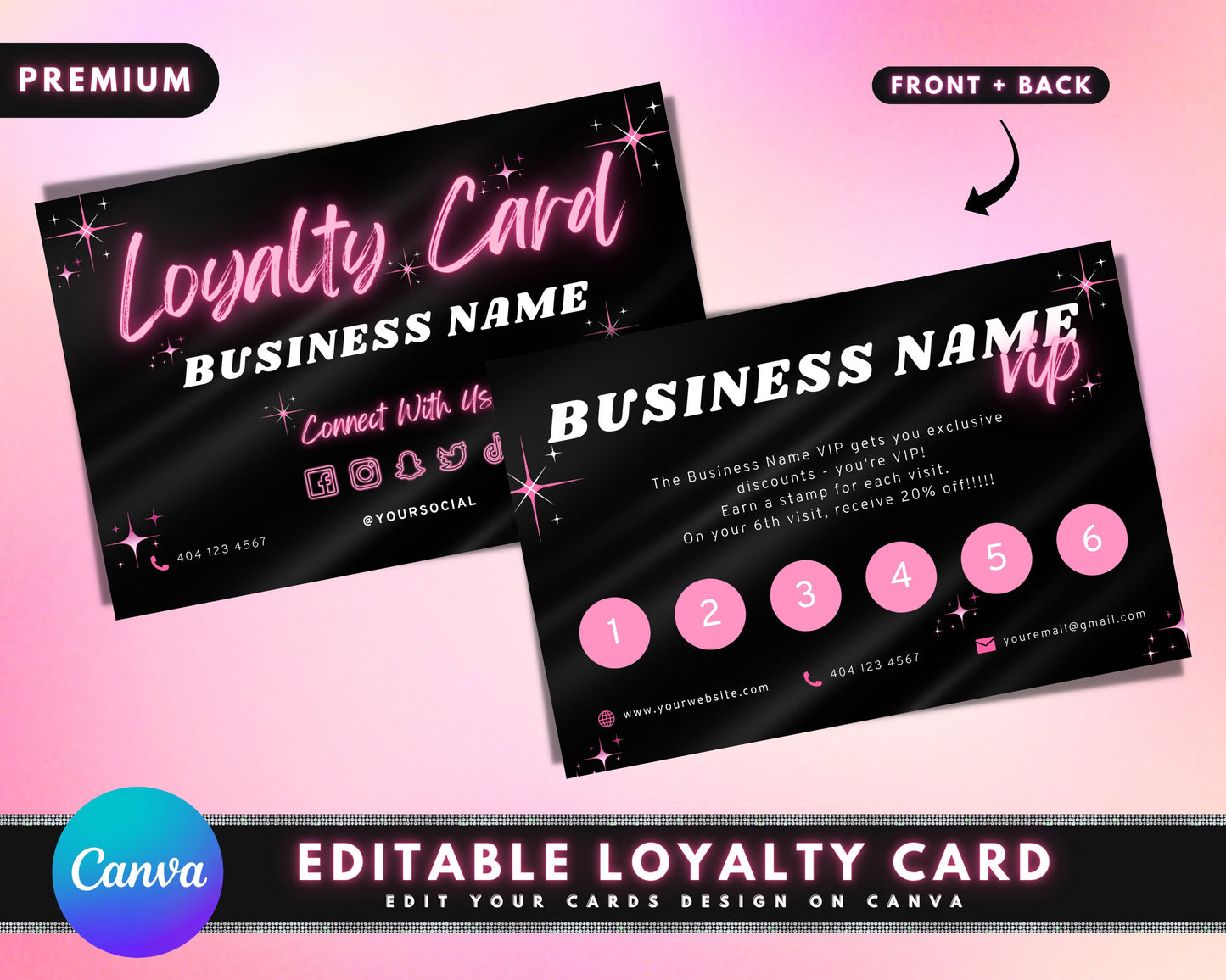 loyalty card, diy marketing cards template design, feminine loyal card, hair business cards, lash card, rewards card, business card template