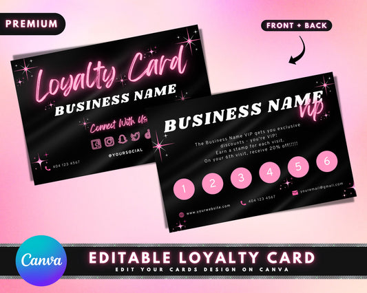 Loyalty Card, DIY Marketing Cards Template Design, Feminine Loyal Card, Hair Business Cards, Lash Card, Rewards Card, Business Card Template