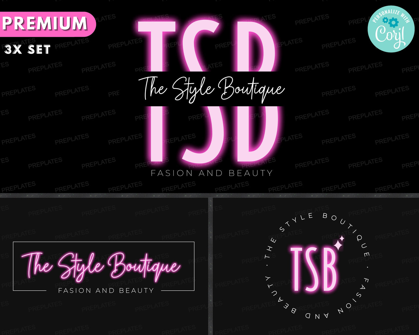 boutique logo, diy logo design template, pink neon logo, fashion logo, beauty logo, store logo, clothing shop logo, premade business logo