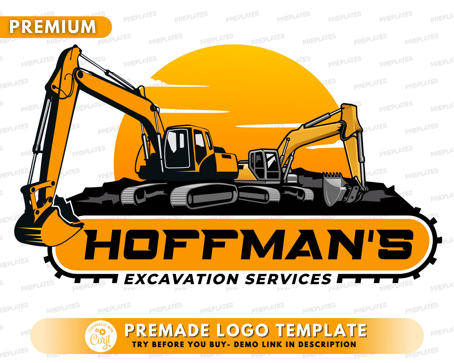 excavator logo, diy logo design template, construction logo, services logo, equipment logo, digging logo, premade business logo