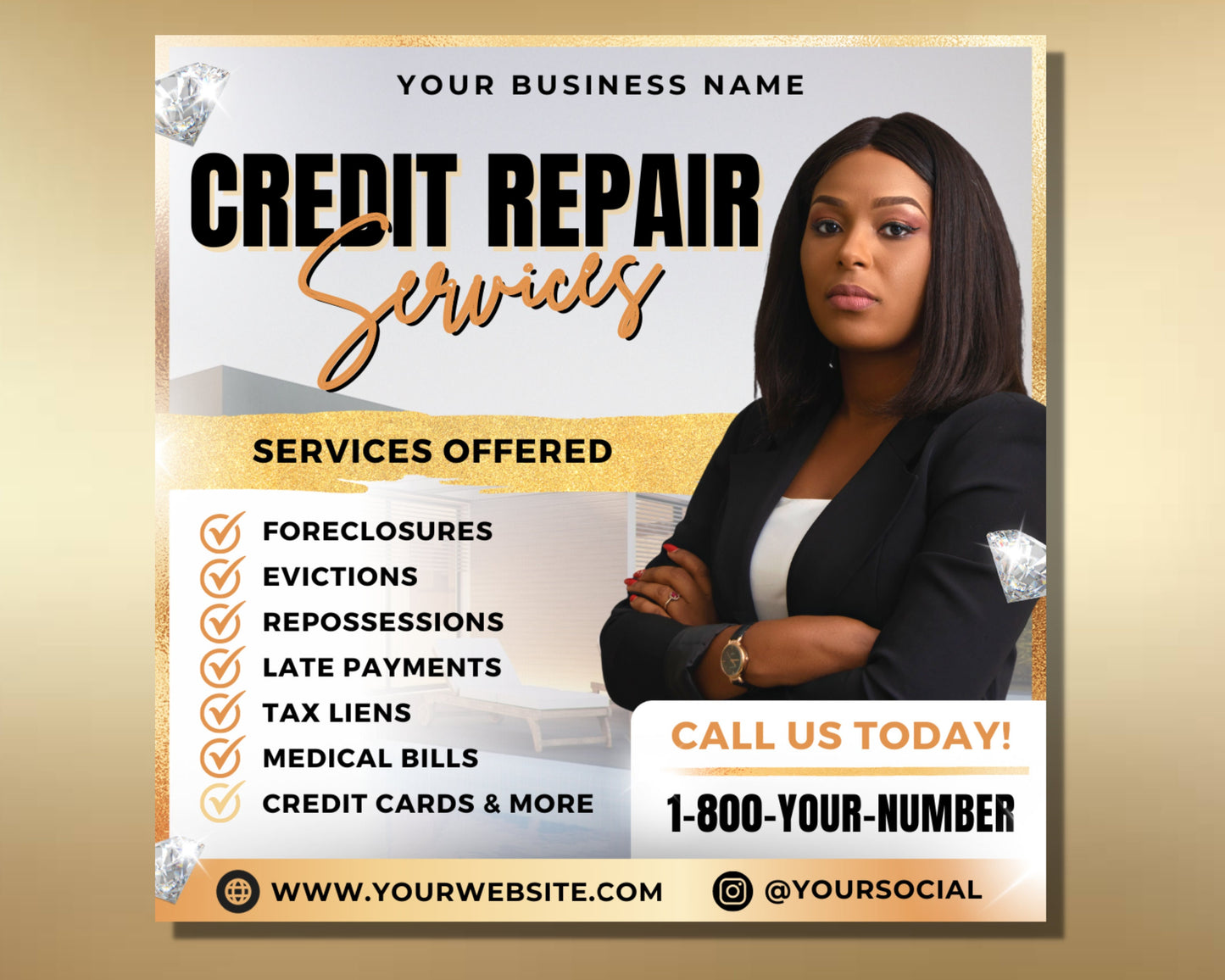 credit repair service flyer, diy flyer template design, credit restoration flyer, consultation services flyers, premade editable flyer