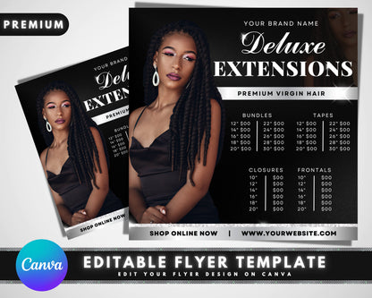 Hair Pricelist, DIY Flyer Template Design, Hair Bundle Deals Price List, Wig Sale Flyer, Hair Extensions Flyer, Premade Editable Flyer