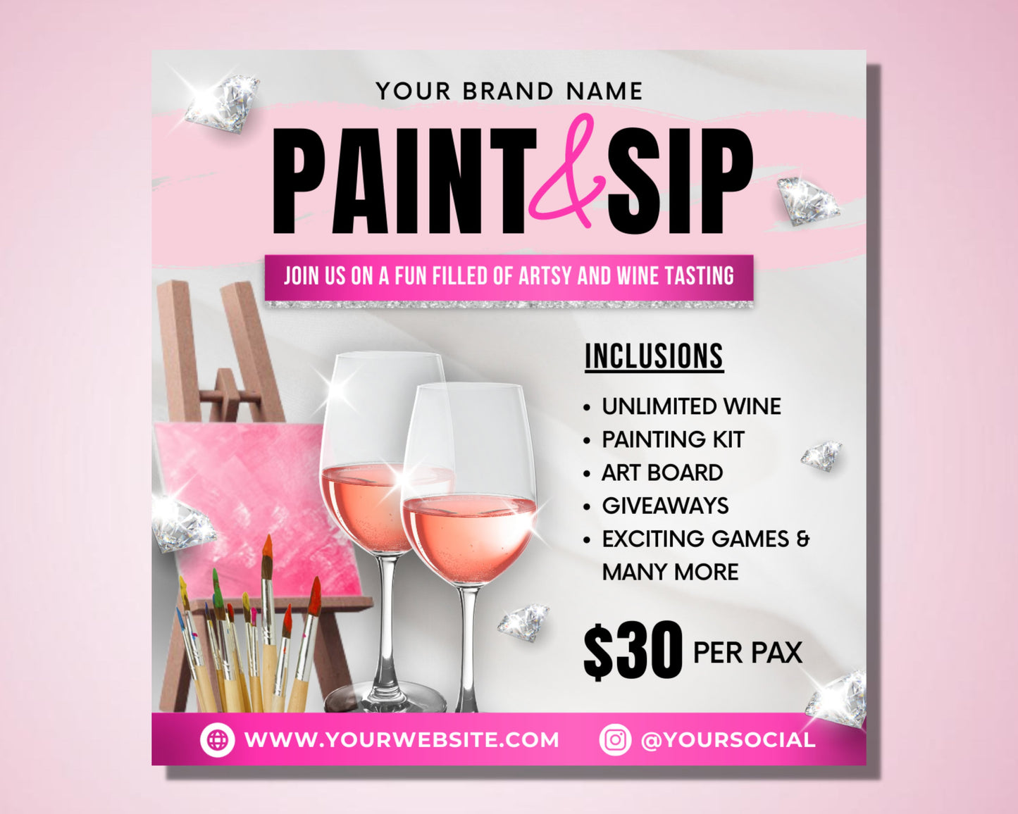 sip and paint flyer, diy flyer design template, paint and sip flyer, sip and paint party flyer, sip and shop flyer, business flyer design