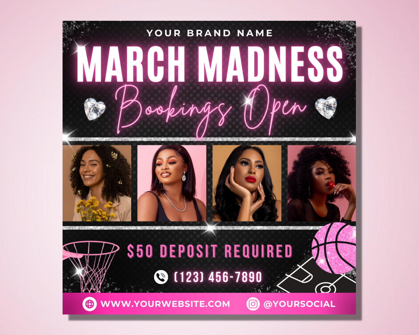 march madness booking flyer, diy flyer template design, book now flyer, hair flyer, march appointment flyer, premade business flyer