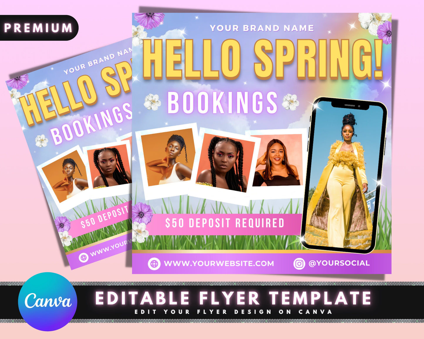 spring booking flyer, diy flyer template design, book now flyer, appointment flyer, hair flyer, lash flyer, premade flyer