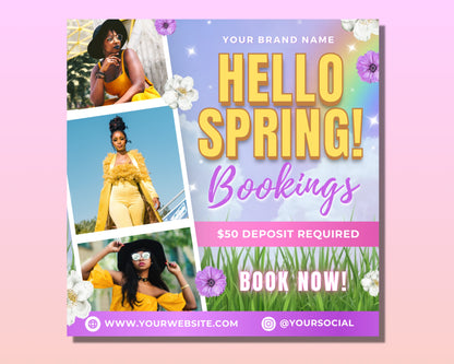 Spring Booking Flyer, DIY Flyer Template Design, Book Now Flyer, Appointment Flyer, Hair Flyer, Social Media Beauty Flyer, Premade Flyer