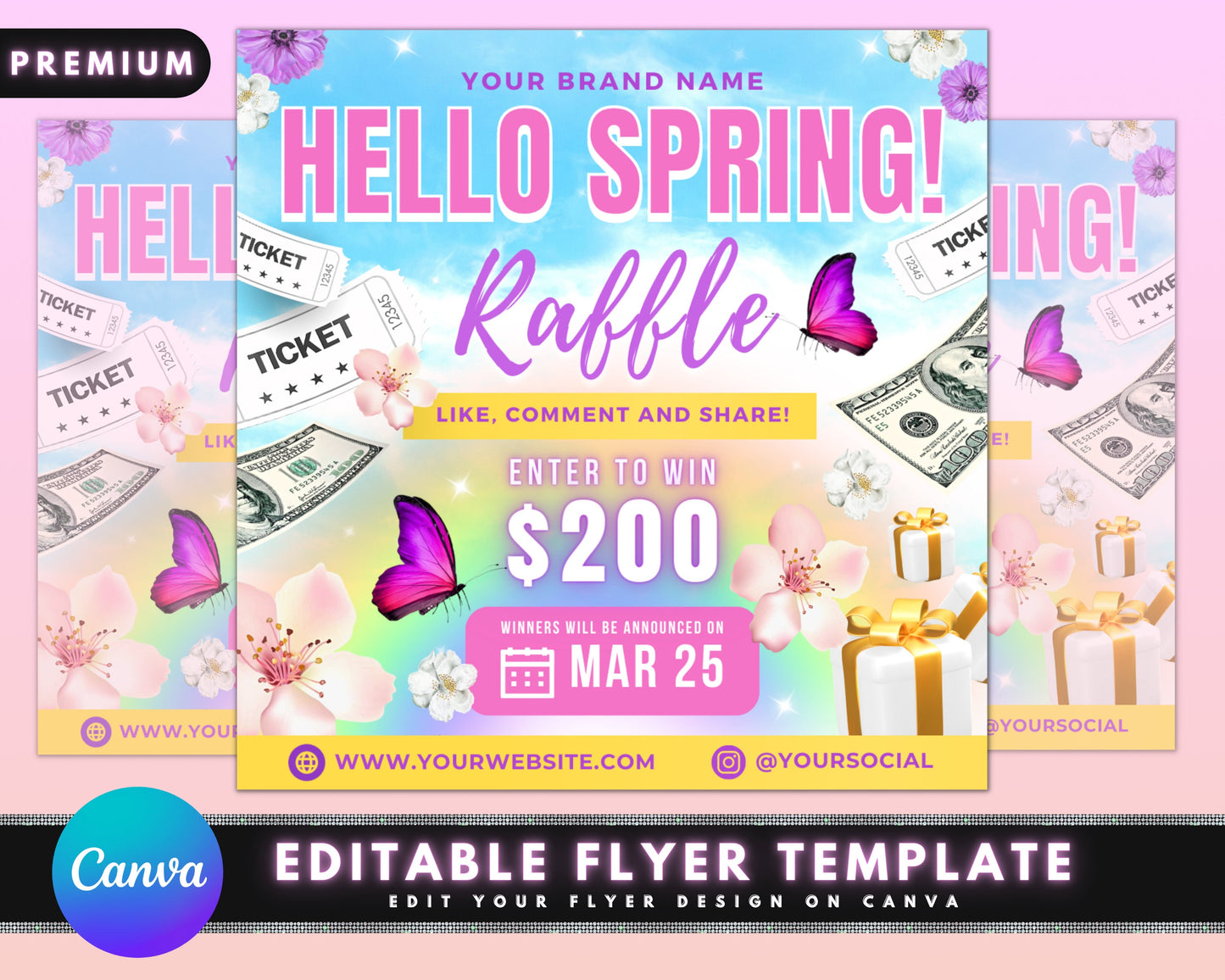 spring raffle flyer, diy flyer template design, spring giveaway flyer, ticket flyer, spring hair specials flyer, premade business flyer