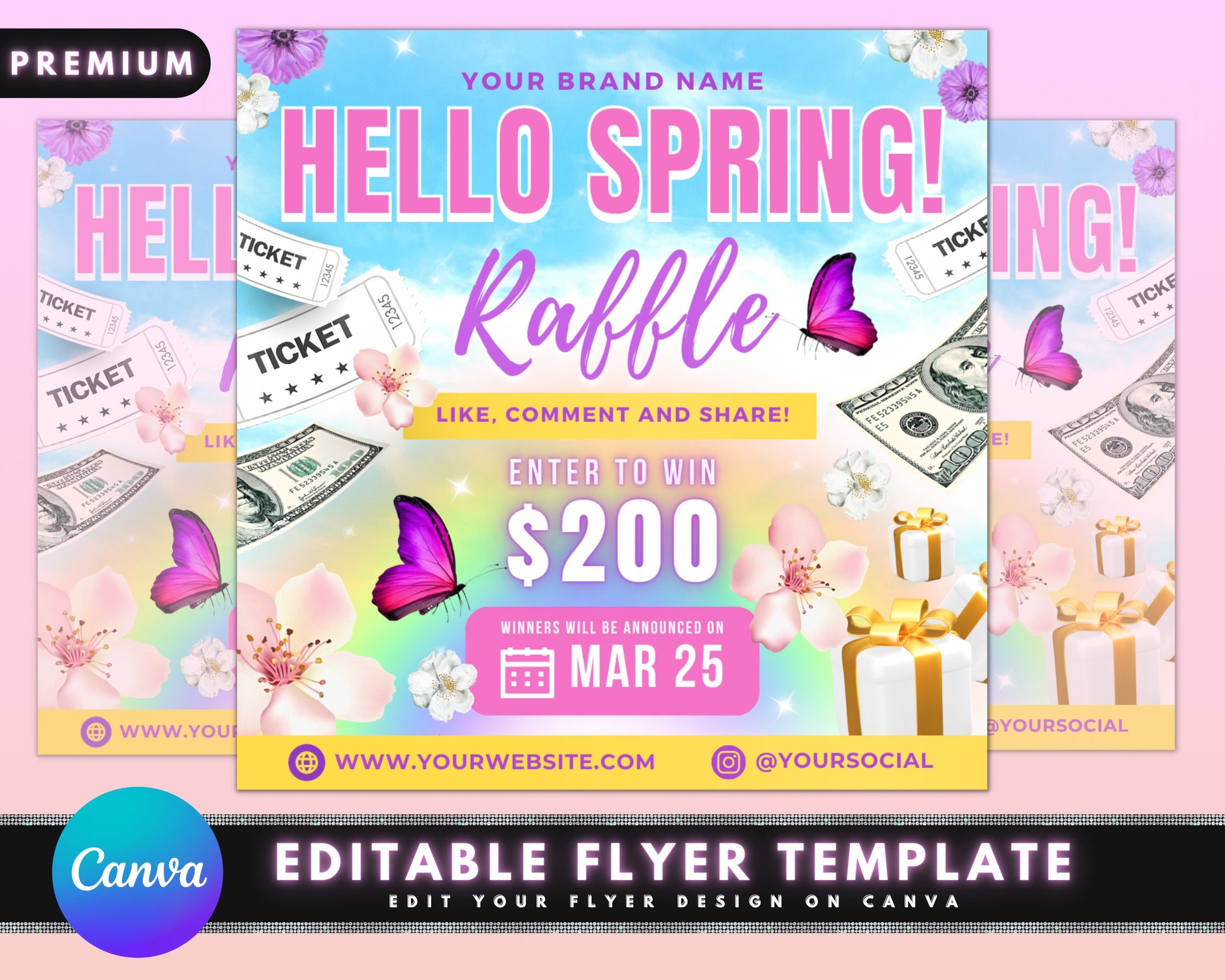 Spring Raffle Flyer, DIY Flyer Template Design, Spring Giveaway Flyer, Ticket Flyer, Spring Hair Specials Flyer, Premade Business Flyer