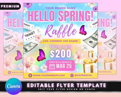 Spring Raffle Flyer, DIY Flyer Template Design, Spring Giveaway Flyer, Ticket Flyer, Spring Hair Specials Flyer, Premade Business Flyer