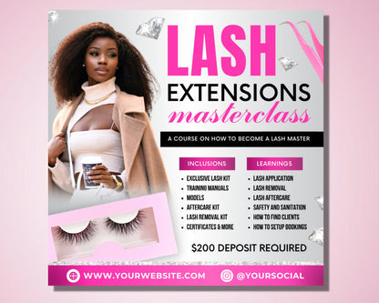 Lash Extensions Masterclass Flyer, DIY Flyer Template Design, Learn To Lash Flyer, Lash Training Flyer, Beauty Flyer, Premade Business Logo