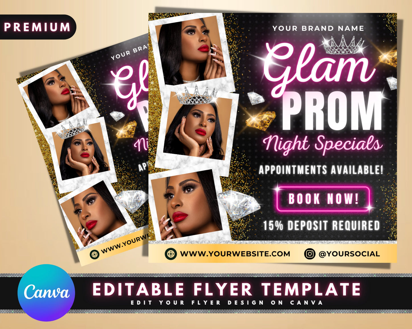 prom night appointment flyers, diy flyer template design, prom season flyer, hair and makeup flyer, prom flyer, premade eyelash flyer