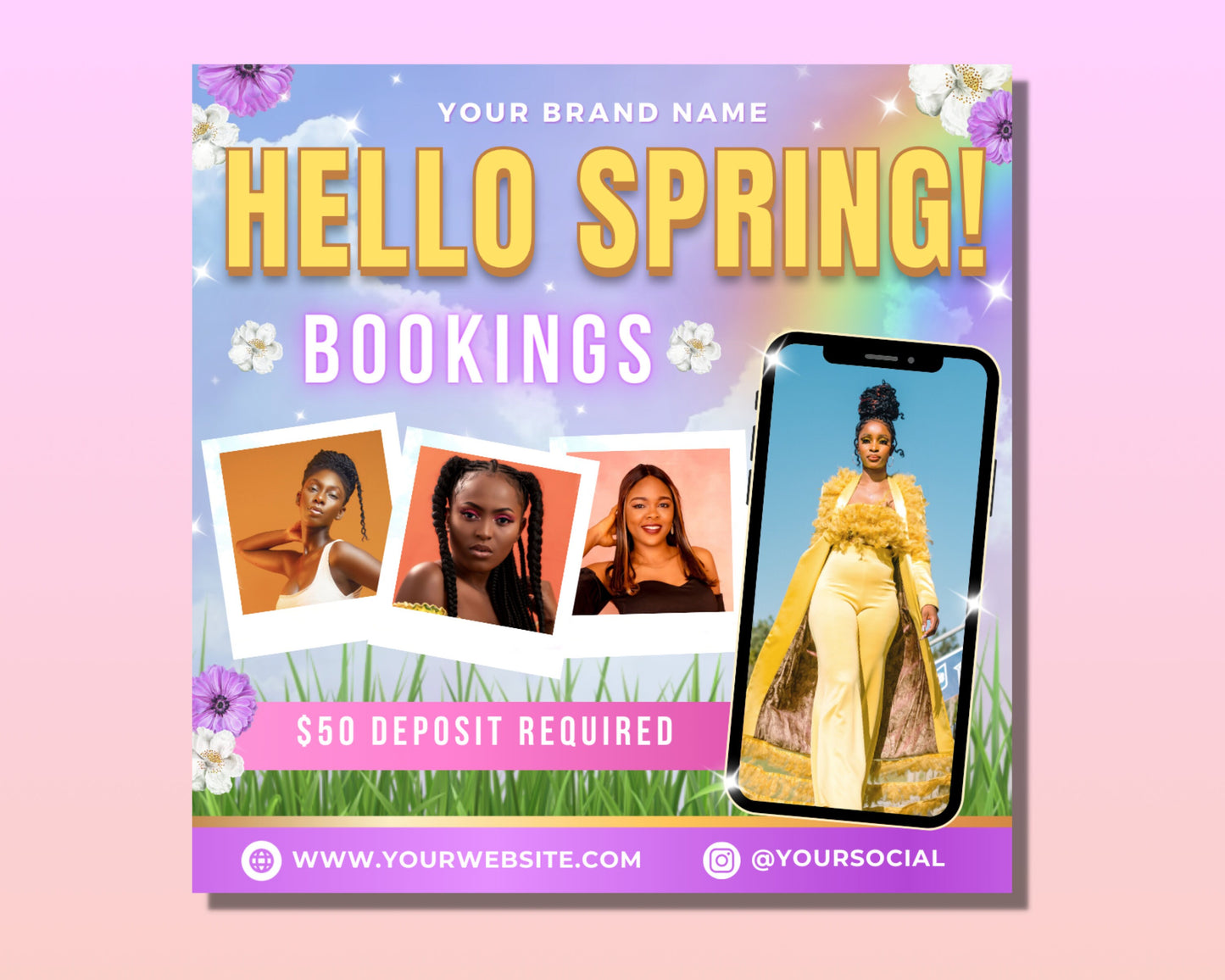 spring booking flyer, diy flyer template design, book now flyer, appointment flyer, hair flyer, lash flyer, premade flyer