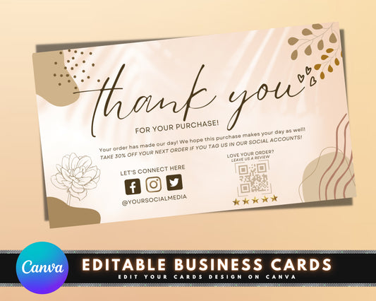 Minimalist Thank You Card, DIY Marketing Cards Template Design, Thank You For Order Packaging Insert, Small Business Thank You Cards