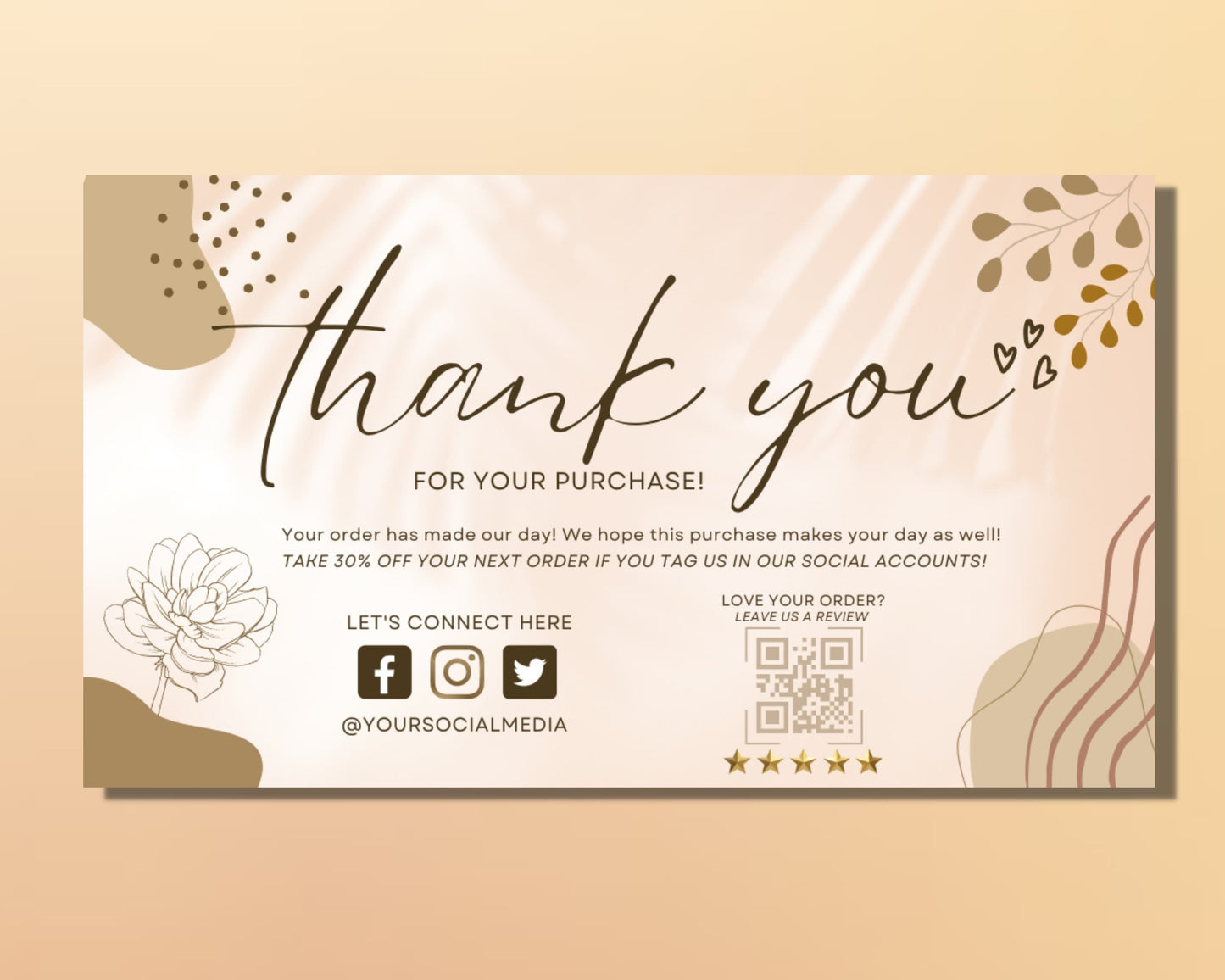 minimalist thank you card, diy marketing cards template design, thank you for order packaging insert, small business thank you cards