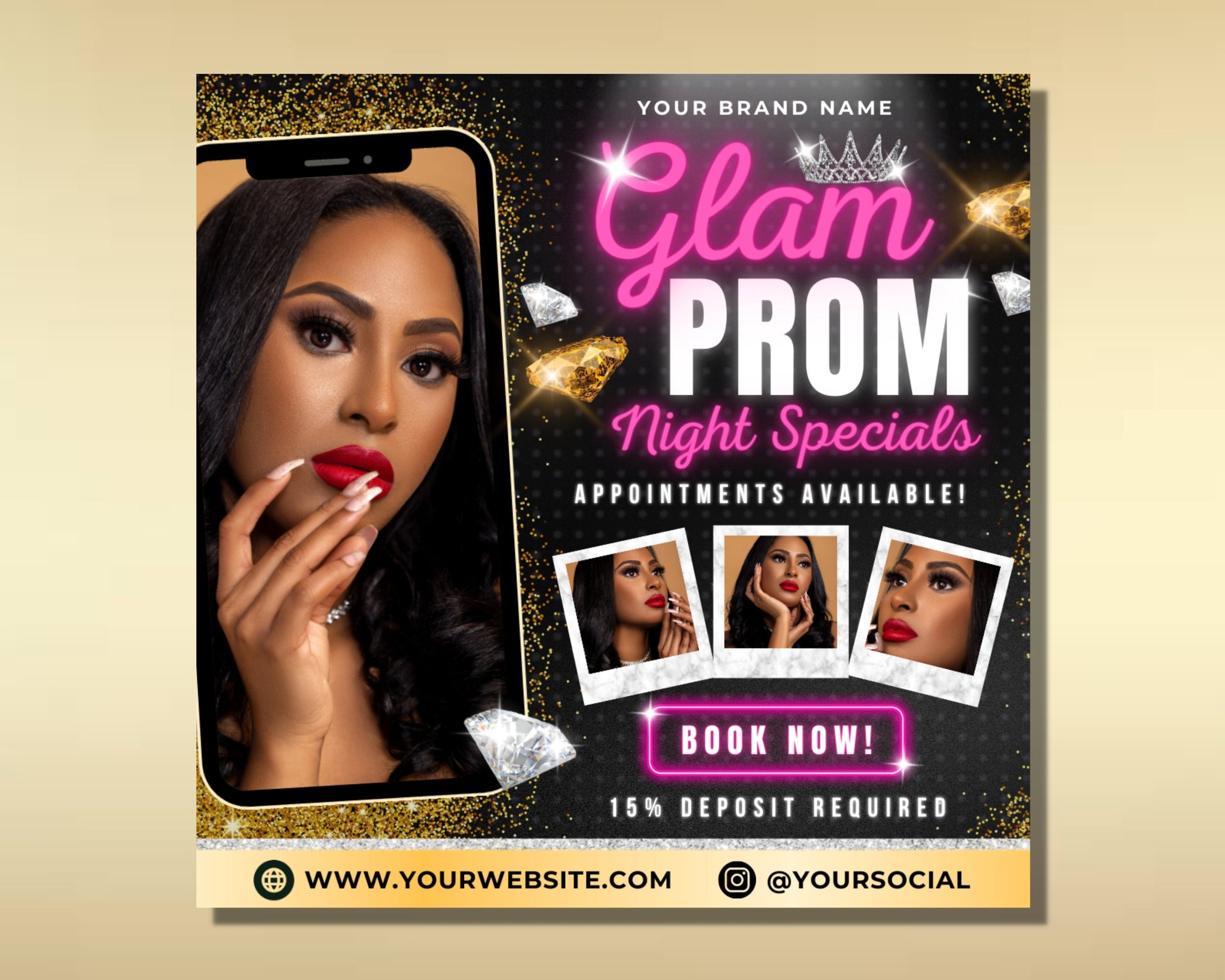 Prom Night Appointment Flyers, DIY Flyer Template Design, Prom Season Flyer, Hair and Makeup Flyer, Prom Flyer, Beauty Flyer