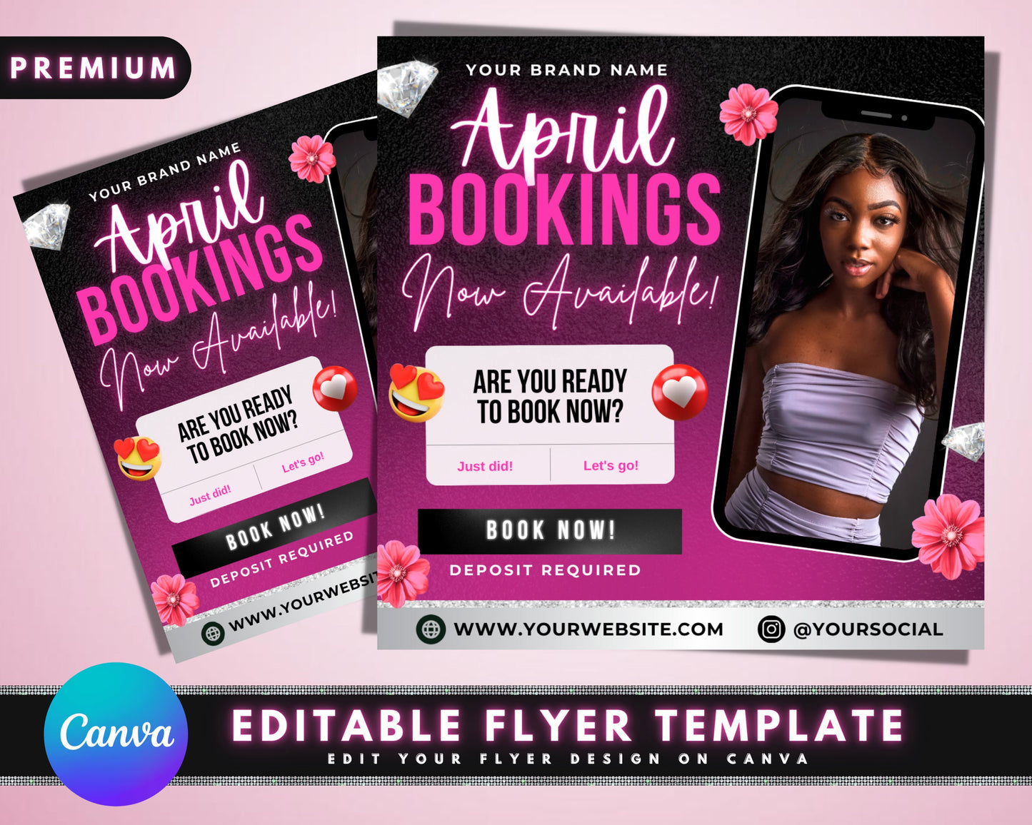 april booking flyer, diy flyer template design, april appointment flyer, book now flyer, spring flyer, hair nail lash flyer, premade flyer