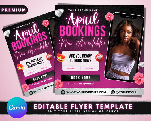 April Booking Flyer, DIY Flyer Template Design, April Appointment Flyer, Book Now Flyer, Spring Flyer, Hair Nail Lash Flyer, Premade Flyer