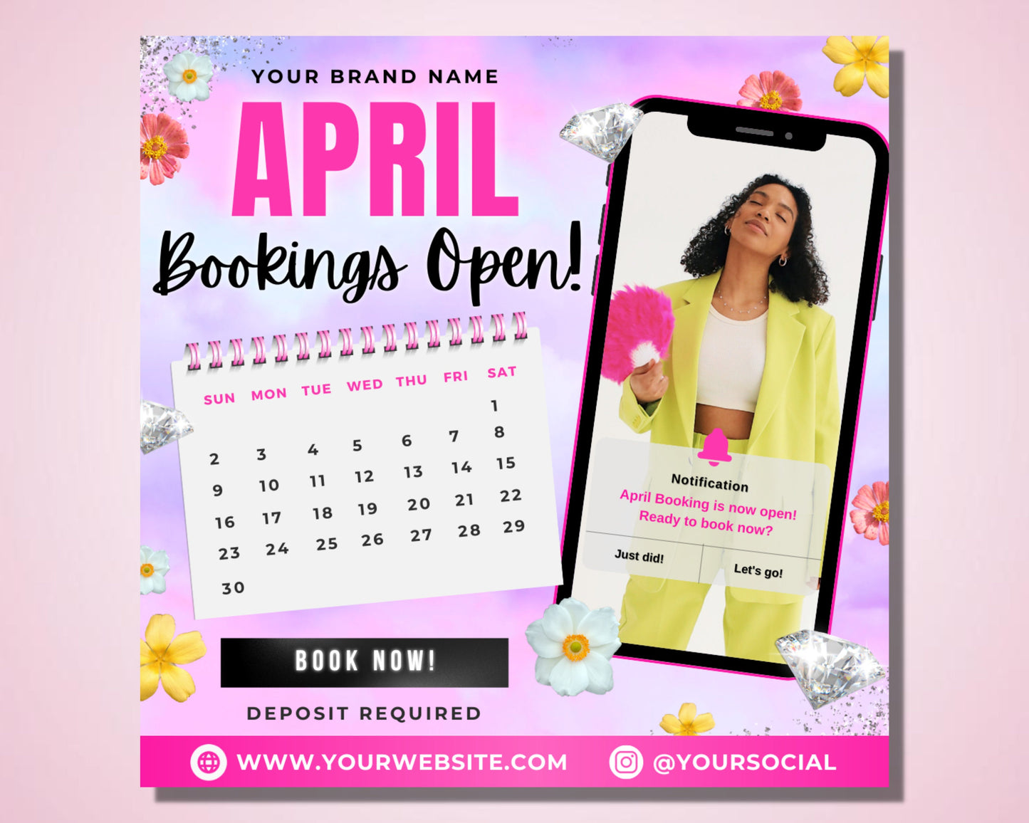 april booking flyer, diy flyer template design, book now flyer, appointment flyer, beauty flyer, social media beauty flyer, spring flyer