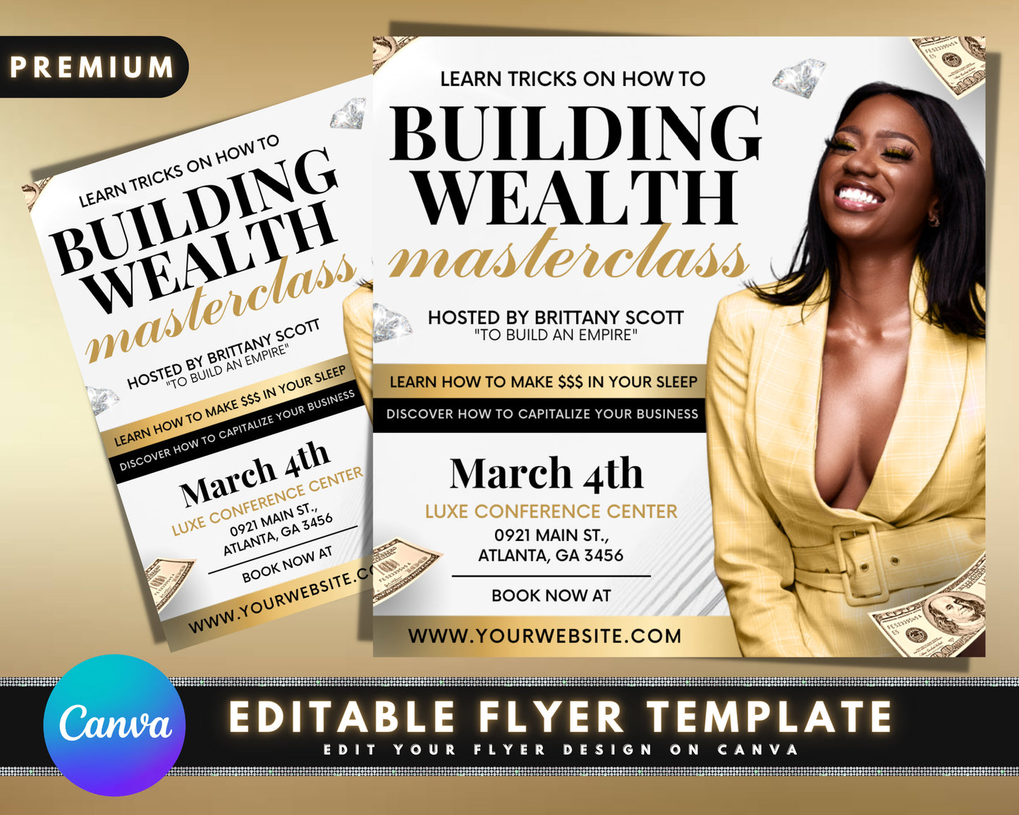 wealth masterclass flyer, diy flyer template design, wealth building flyer, hair lash beauty class flyer, premade business flyer