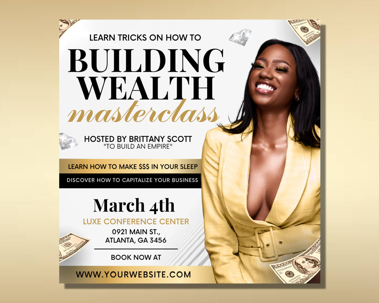 wealth masterclass flyer, diy flyer template design, wealth building flyer, hair lash beauty class flyer, premade business flyer