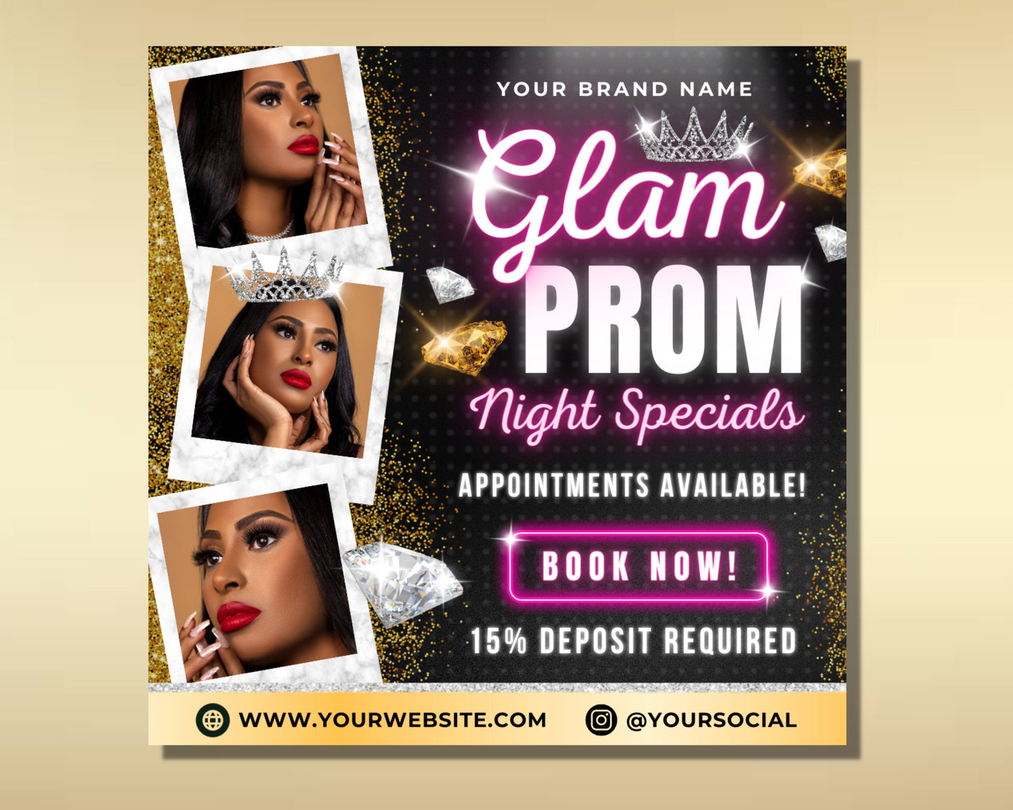 prom night appointment flyers, diy flyer template design, prom season flyer, hair and makeup flyer, prom flyer, premade eyelash flyer