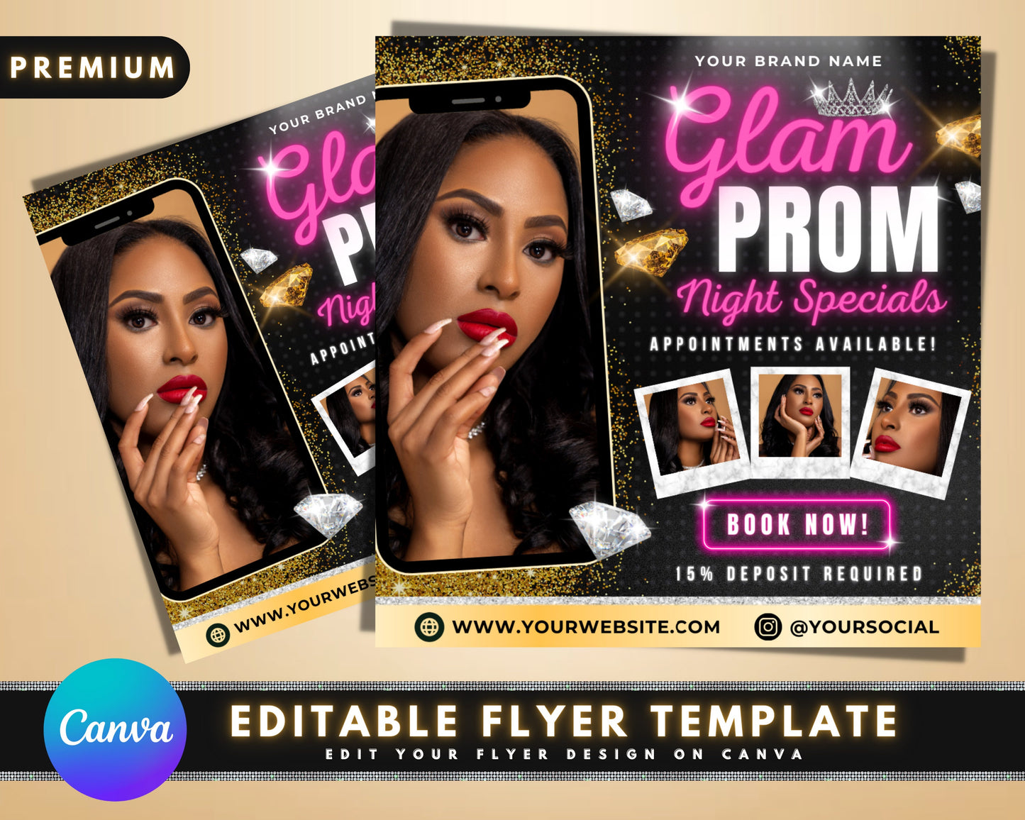 prom night appointment flyers, diy flyer template design, prom season flyer, hair and makeup flyer, prom flyer, beauty flyer