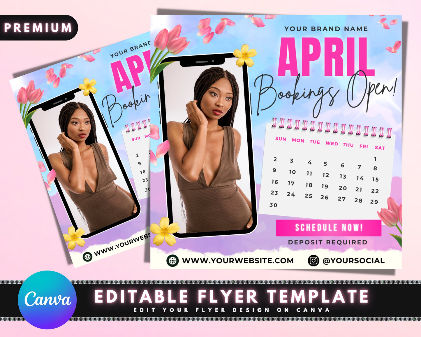 april booking flyer, diy flyer template design, april appointment flyer, book now flyer, spring flyer, hair nail lash flyer, premade flyer