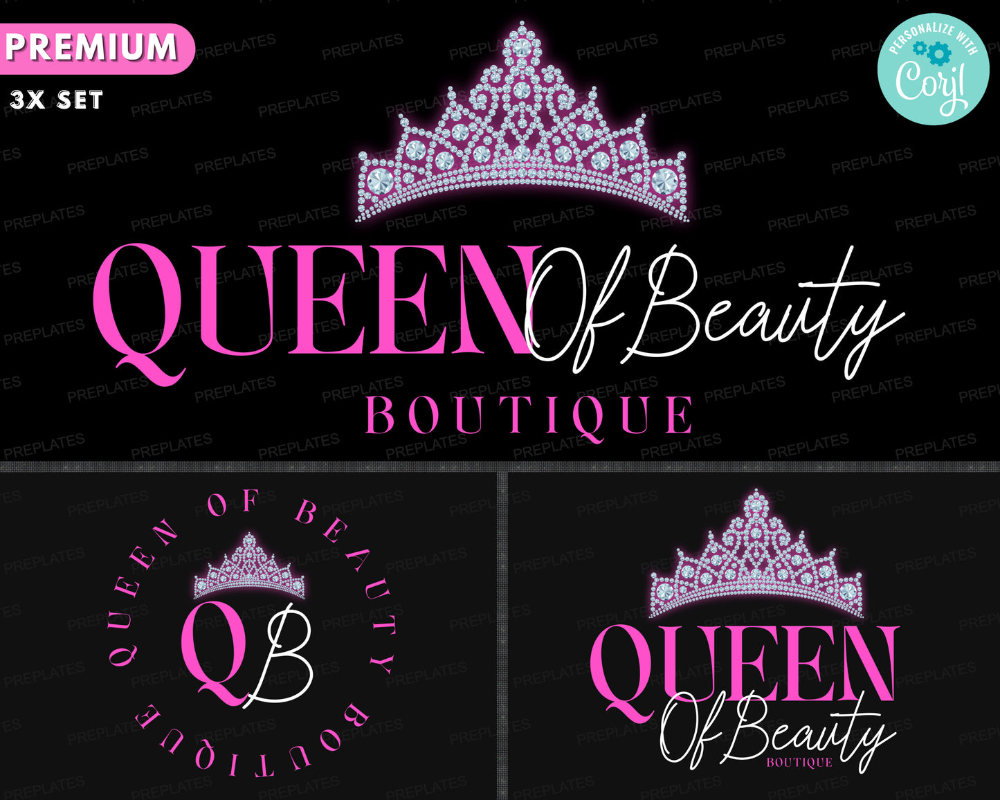 boutique logo, diy logo design template, fashion logo, beauty logo, crown logo, hair logo, lash logo, make up logo, premade business logo