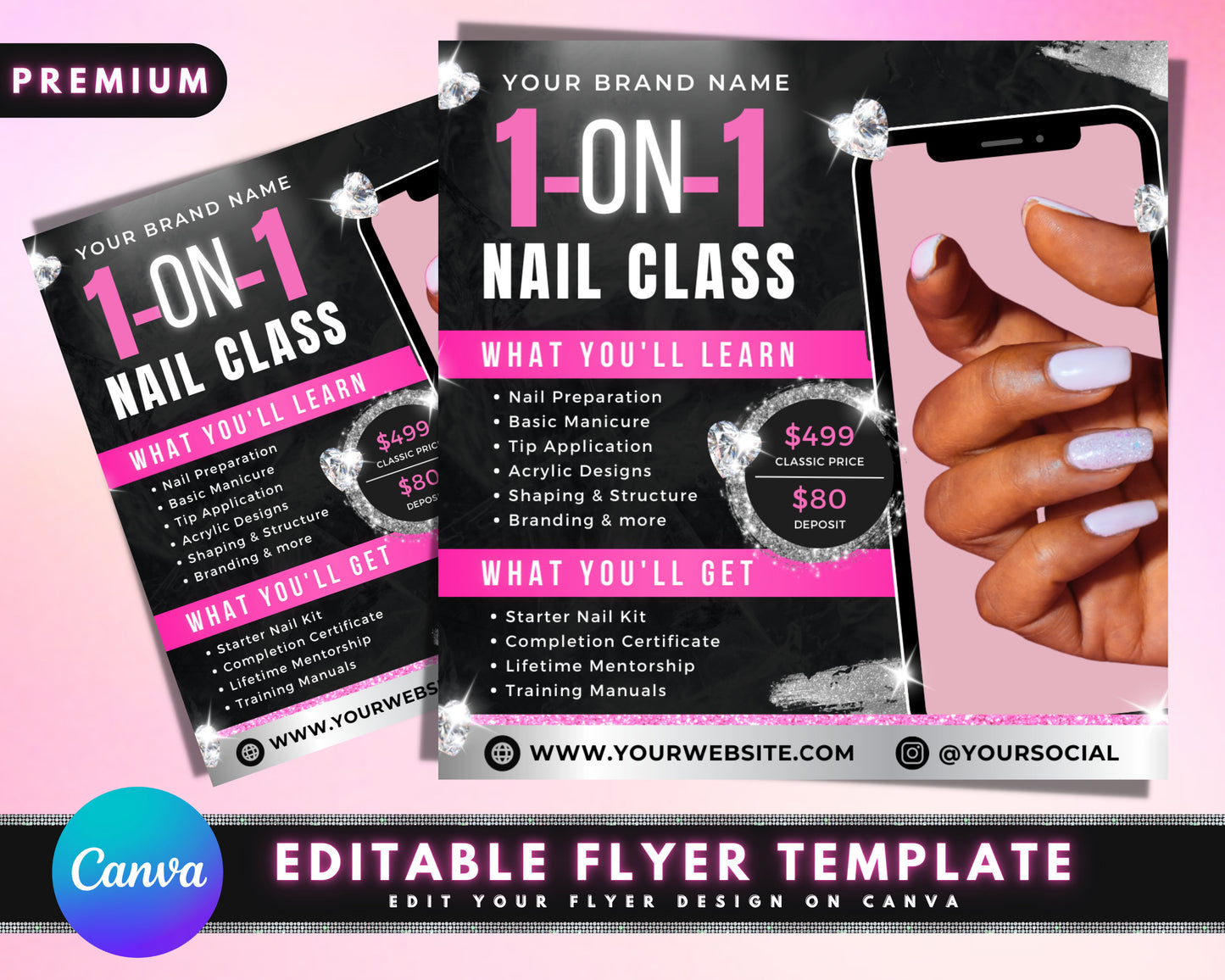 nail class flyer, diy flyer template design, nail training flyer, nails course flyer, nail tech flyer, hair nail lash flyer, premade flyer