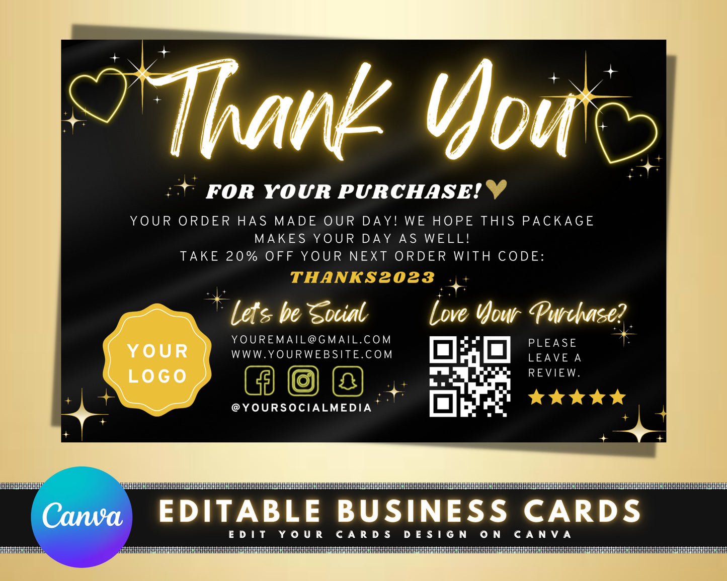 thank you card, diy marketing cards template design, small business thank you cards, business card, thank you for order packaging insert