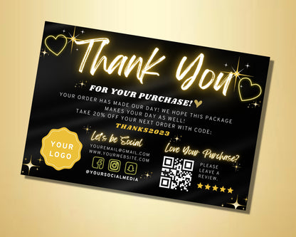 Thank You Card, DIY Marketing Cards Template Design, Small Business Thank You Cards, Business Card, Thank You For Order Packaging Insert