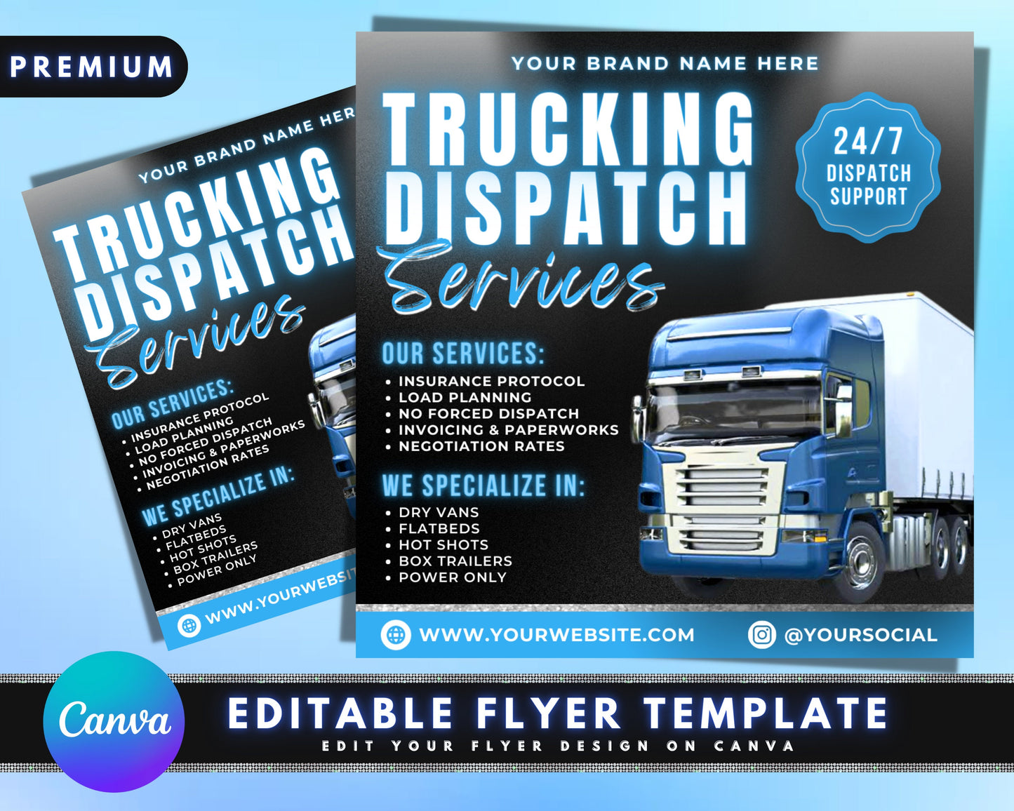 truck dispatch flyer, diy flyer template design, trucking services flyer, logistics flyer, freight dispatching flyer, premade flyer design