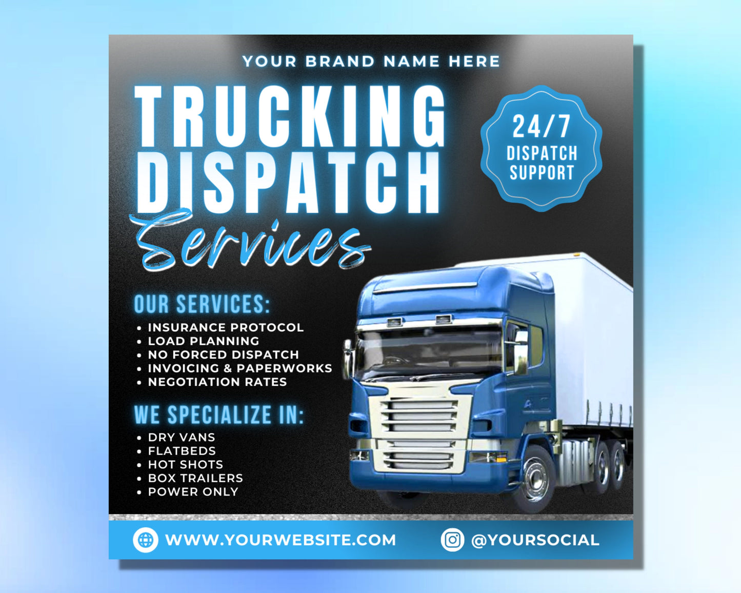 truck dispatch flyer, diy flyer template design, trucking services flyer, logistics flyer, freight dispatching flyer, premade flyer design