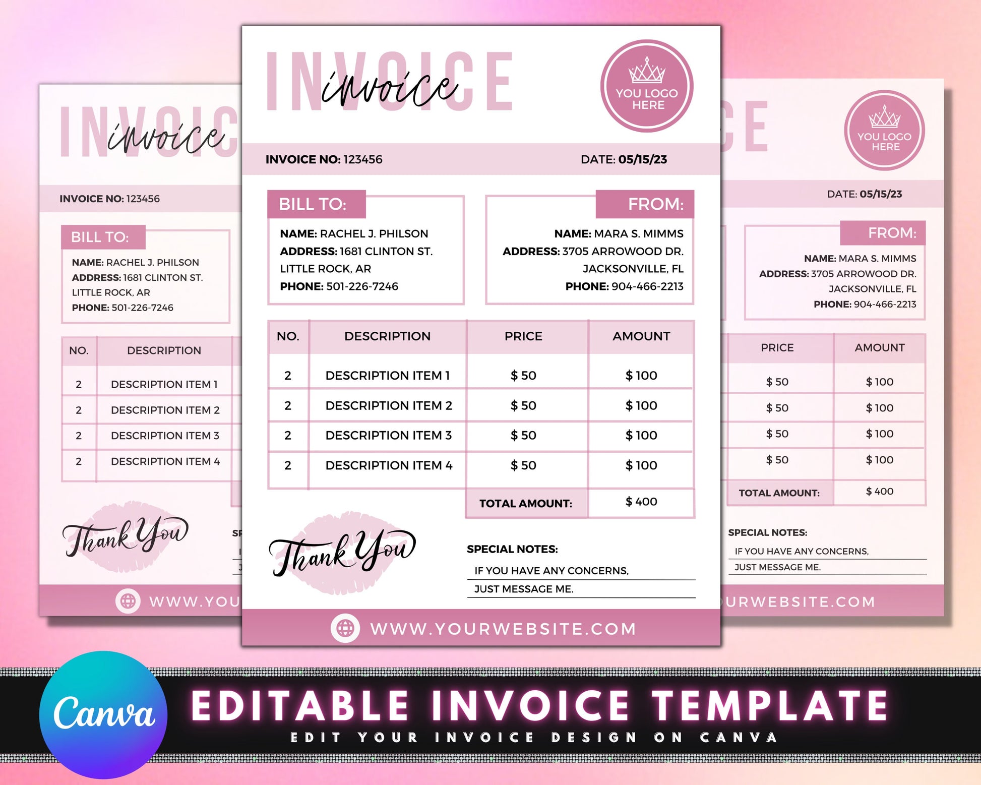 Sales Invoice Template, DIY Invoice Template Design, Beauty Business Invoice, Receipt Template, Makeup Service Invoice, Premade Invoice