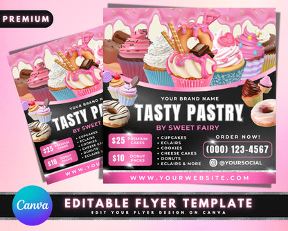 Bakery Flyer, DIY Flyer Template Design, Cake Flyer, Sweet Treats Dessert Flyer, Baking Sale Flyer, Bake Shop Flyer, Premade Business Flyer