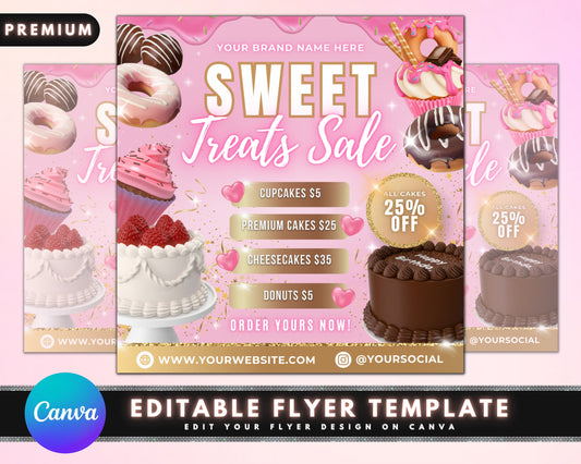 Baking Flyer, DIY Flyer Template Design, Tasty Pastry Flyer, Sweet Treats Bake Flyer, Cake Flyer, Dessert Flyer, Premade Business Flyer