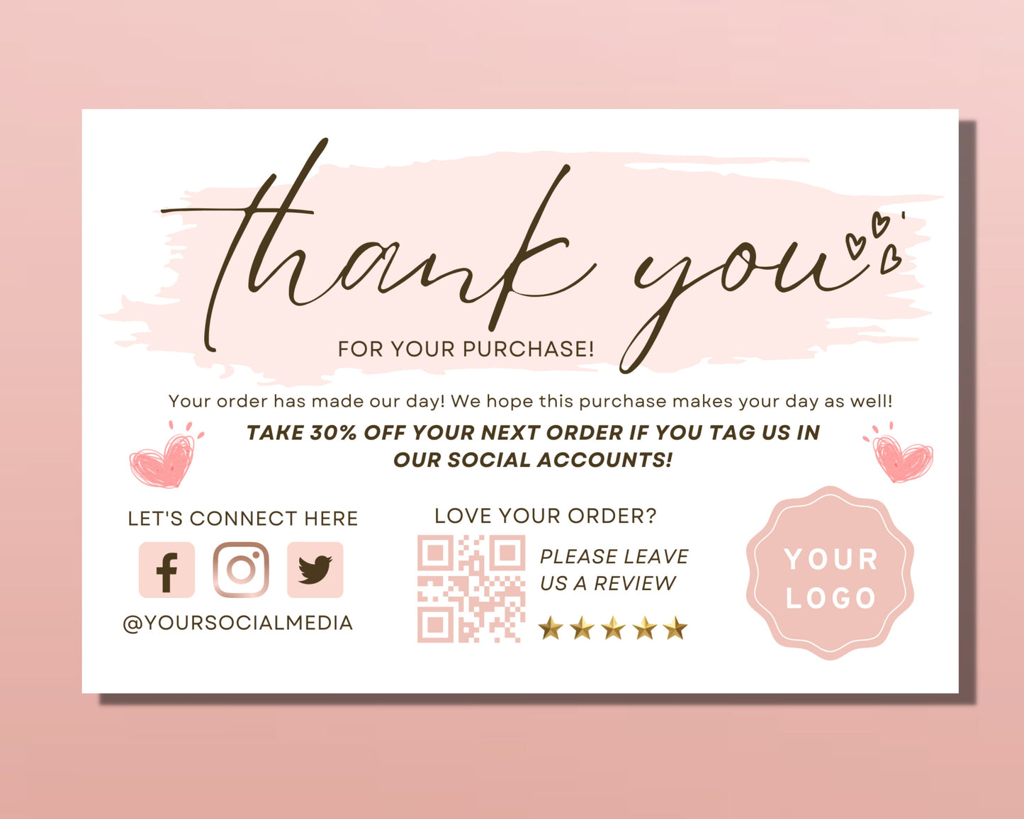 thank you card, diy marketing cards template design, thank you for order packaging card, package insert thank you cards, small business card